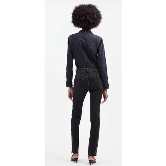 Madewell Mid-Rise Stovepipe Jeans in Armand Wash WMNS P27 Black Raw-Hem Petite - Picture 6 of 12
